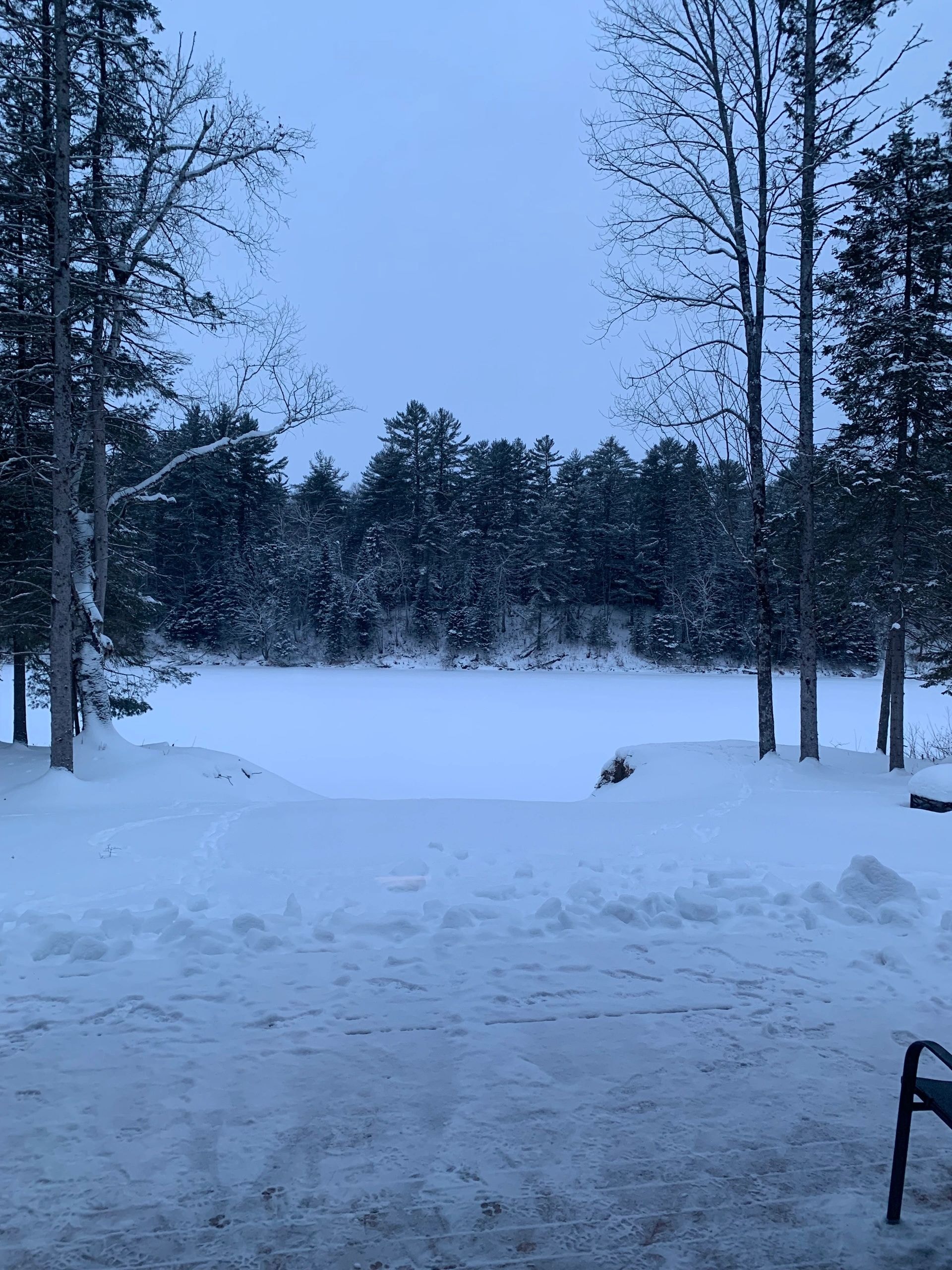 Frozen lake in winter twilight